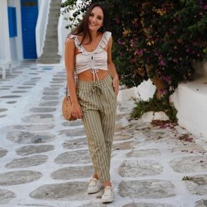 Stripped Zara pants with a tie. Size XS stripes are white and black 100% lyocell